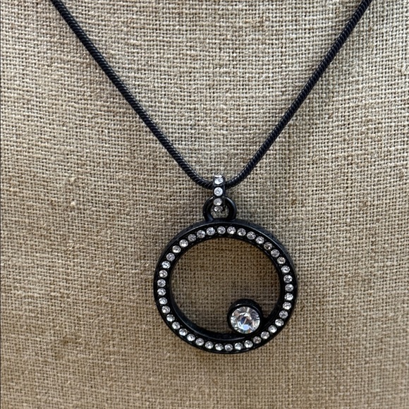 Brighton Black Cord Necklace with Silver Circle Pendant - Picture 2 of 5